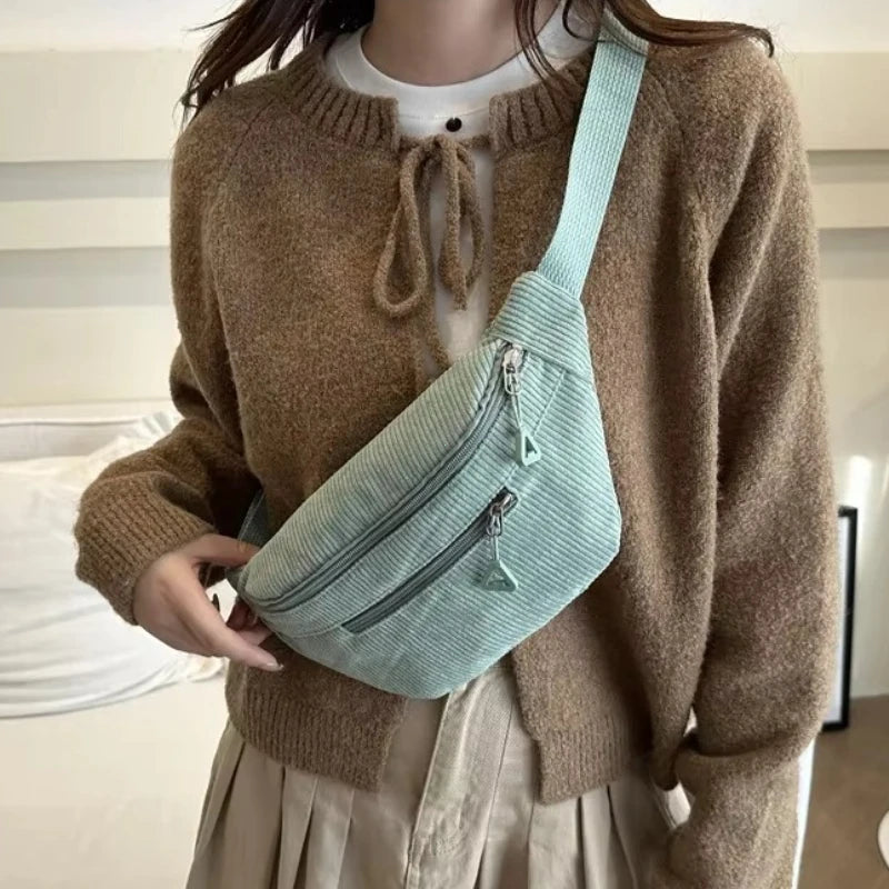 Corduroy Fanny Pack – Retro Crossbody Chest Waist Bag for Women