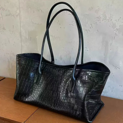 Luxury Crocodile Pattern Women Tote Bag Vintage Large Capacity Shoulder Handbag Minimalist Commute