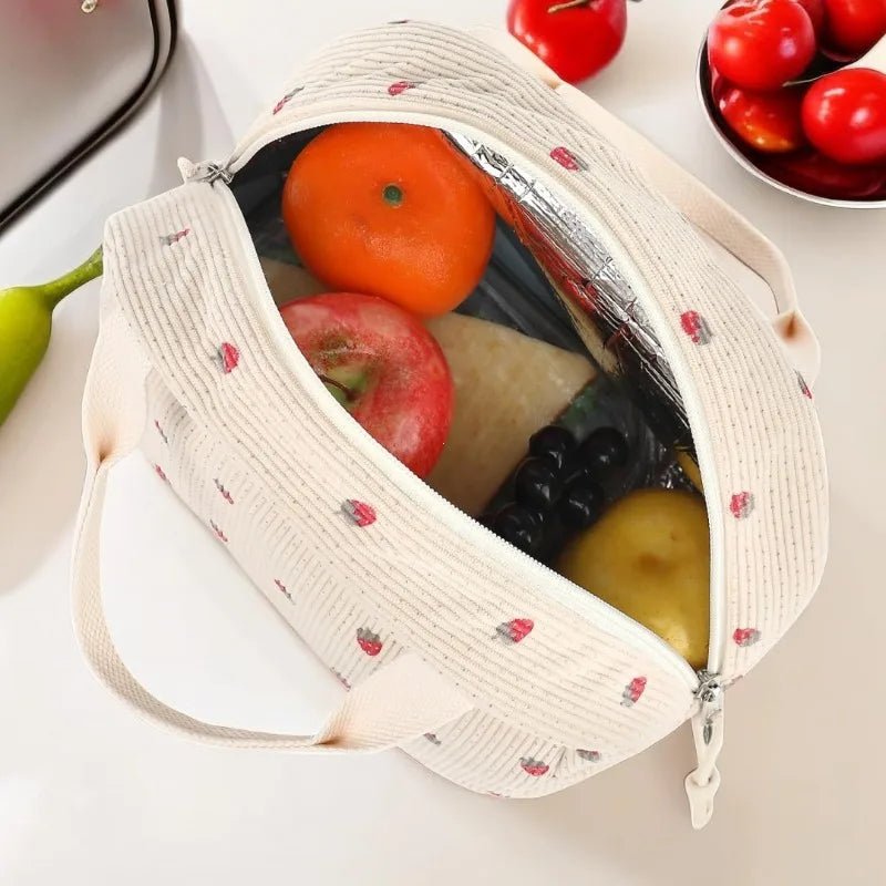 Corduroy Lunch Bag Thermal Insulation Box Storage Handbag Multifunctional Kid School Cooler Picnic
