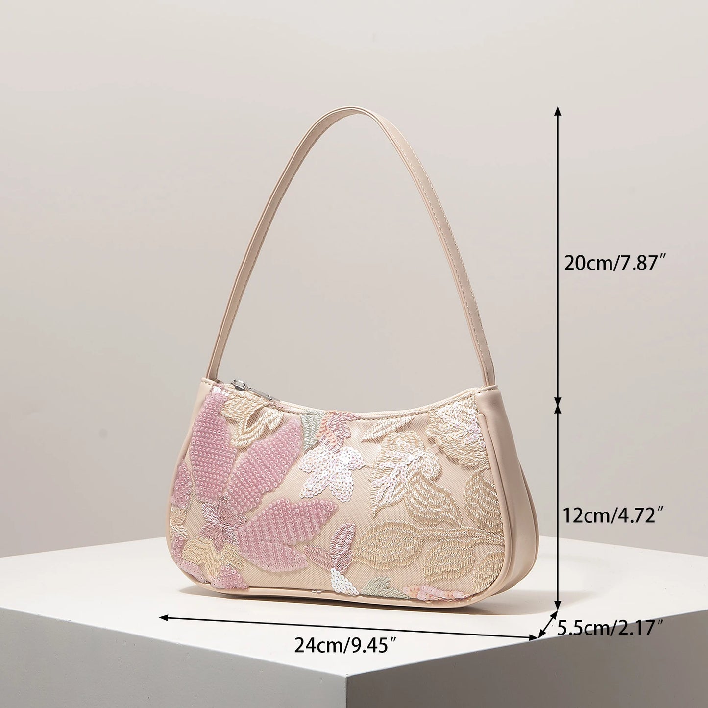 Floral Sequin Embroidery Shoulder Bag
