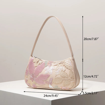 Floral Sequin Embroidery Shoulder Bag