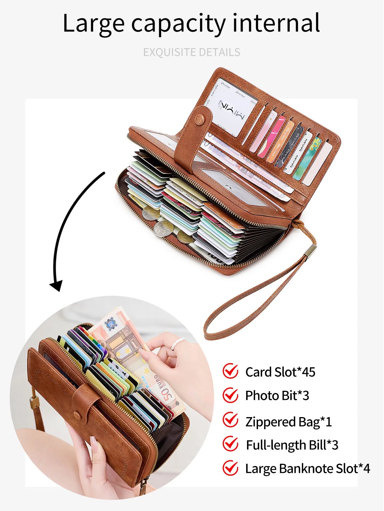 RFID Vintage Long Wallet for Women – Large Capacity Zipper Clutch