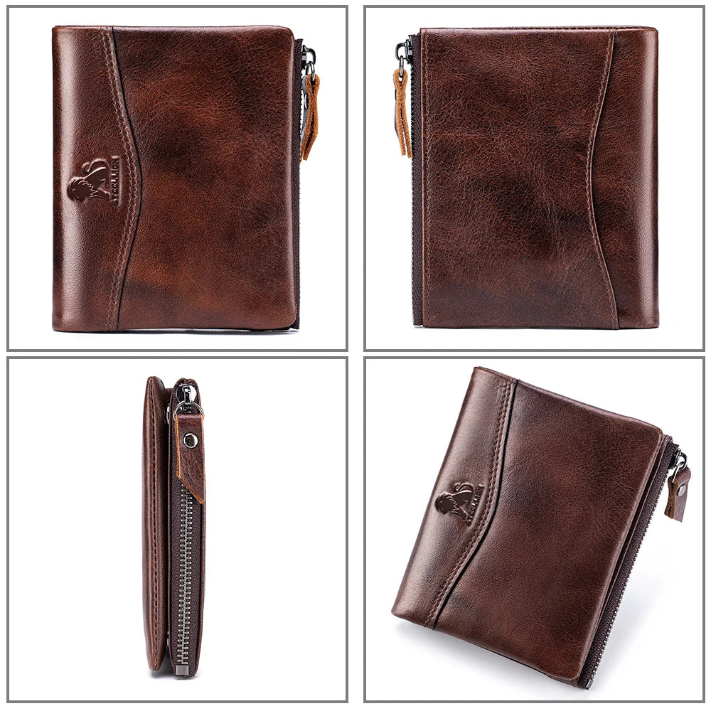 RFID Blocking Leather Wallet – Bifold with Card Slots & Zipper