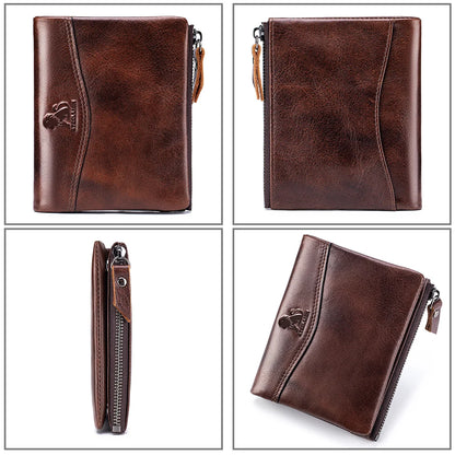 RFID Blocking Leather Wallet – Bifold with Card Slots & Zipper