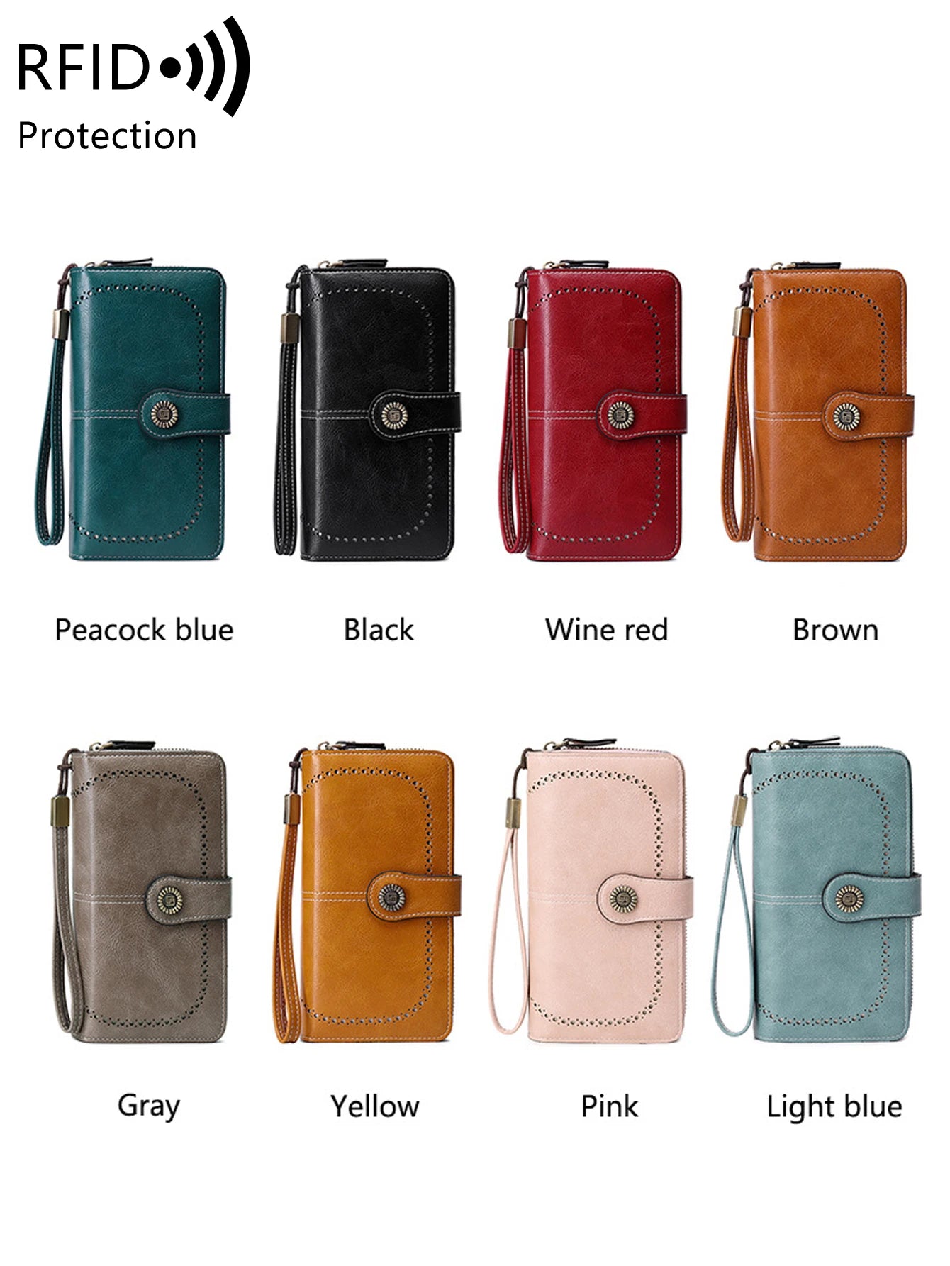 RFID Blocking Women's Trifold Long Wallet – Large Capacity Retro Leather Clutch
