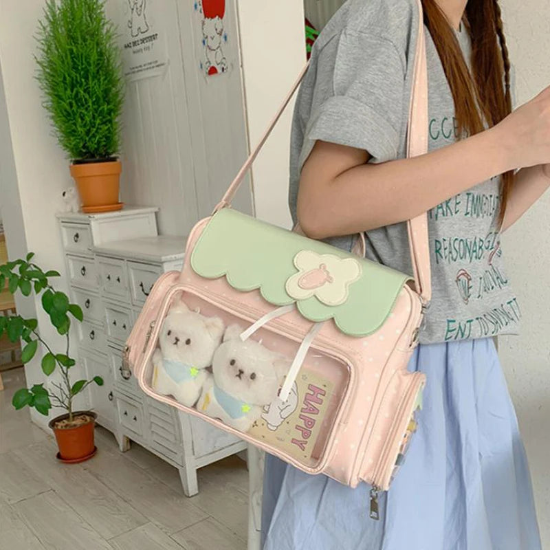 Strawberry Ita Bag – Large Capacity Color-Block Shoulder Tote for College