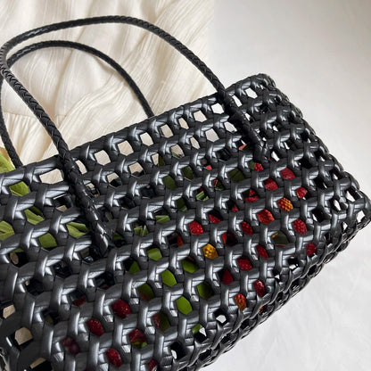 Moods Underarm Basket Shoulder Bags Women Summer Latest Beach Tote Bag Woven Design Plastic