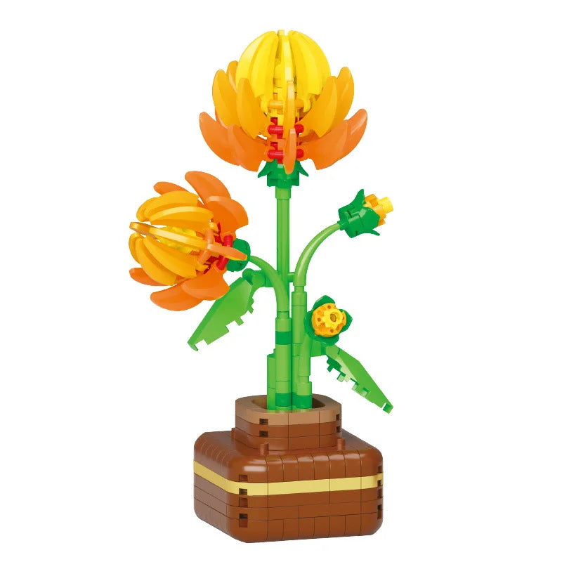 Micro Bonsai Building Blocks – Potted Plum Blossom & Succulent Plant Model