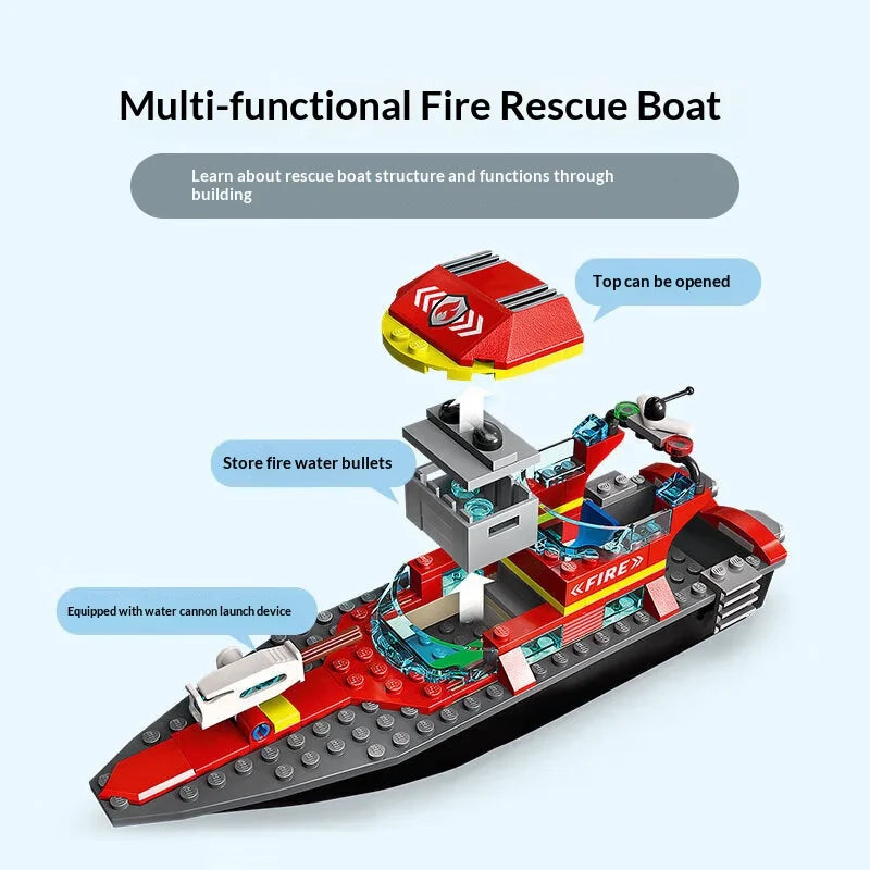 LEGO City Fire Rescue Boat 60373 – 144-Piece Building Set for Kids 5+