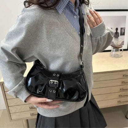 Y2K Buckle Shoulder Bag PU Leather Crossbody for Women