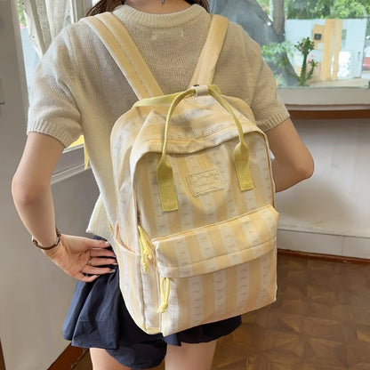 Cute Bow Print Striped Backpack – Lightweight School Bag for Women