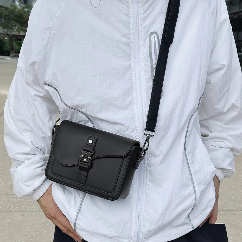 Men's Leather Crossbody Bag – Small Square Shoulder Bag