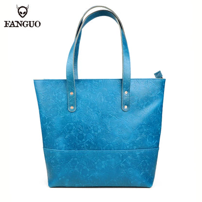 Leather Tote Bag – Women's Large Capacity Embossed Handbag