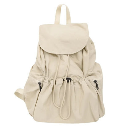 Pleated Drawstring Nylon Backpack – Large Capacity School Bag for Women