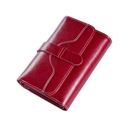 Genuine Leather Women's Tri-Fold Wallet – Oil Wax Snap