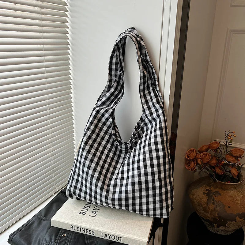 Plaid Shoulder Bag Large Capacity Lightweight Tote for Women
