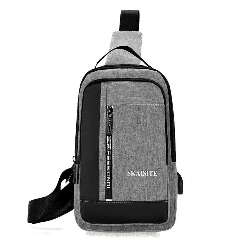Men's Sling Chest Bag with USB Charging Port – Casual Oxford