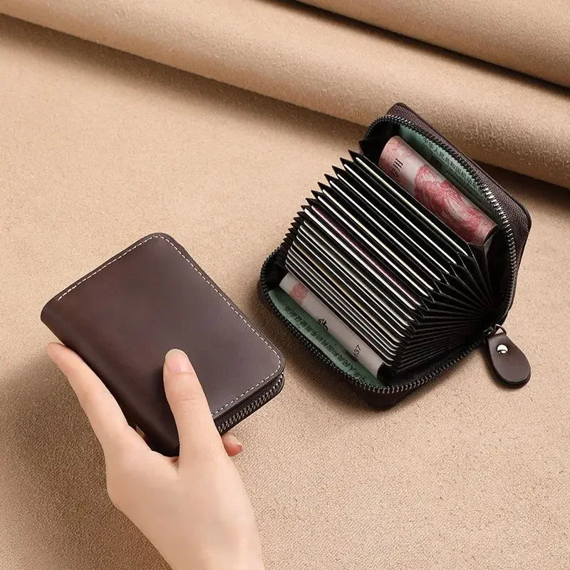 Leather Card Holder Wallet with Zipper – 9 or 18 Slots
