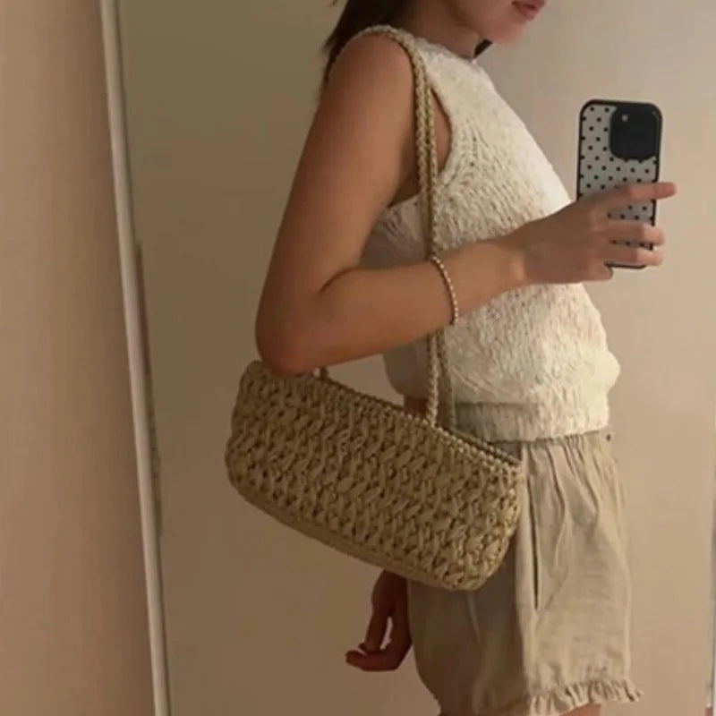 Woven Straw Shoulder Bag – Women's Raffia Underarm Handbag