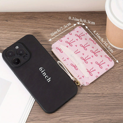 Cute Bow PVC Card Holder & Coin Purse for Women – Slim Zip Wallet