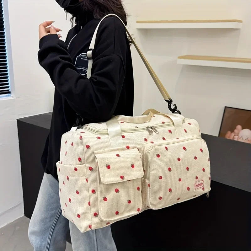 Strawberry Print Duffle Bag Large Capacity Multi-Pocket Travel Bag