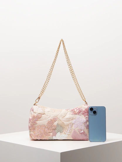 Floral Sequin Shoulder Bag – Beaded Embroidery Chain Strap Purse