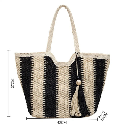 Handwoven Straw Tote Bag – Women's Large Capacity Beach Shoulder Bag