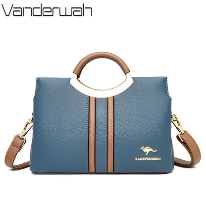Genuine Leather Crossbody Bag for Women – 3-Layer Designer Shoulder Purse