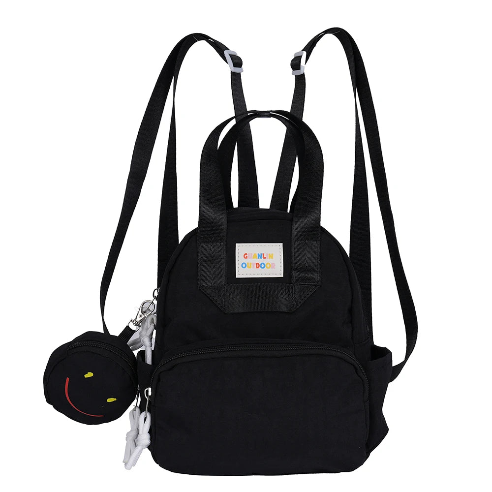 Mini Nylon Backpack with Detachable Smile Coin Purse – Multi-Pocket Daypack