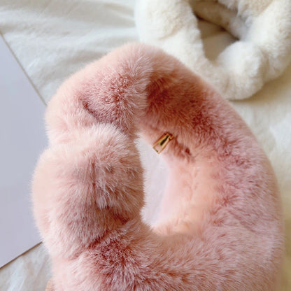 Plush Half Moon Bag – Fluffy Top Handle Clutch for Women