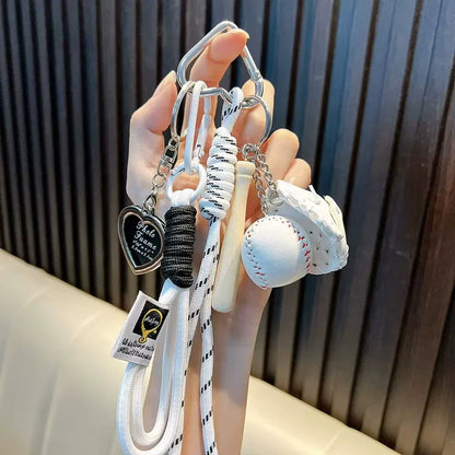 Baseball Bag Charm Keychain with Woven Rope – Y2K Accessory