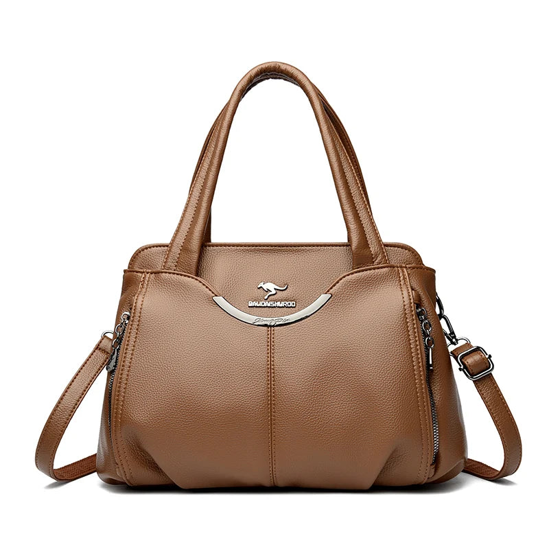 Multi-Pocket PU Leather Handbag for Women – Luxury Shoulder Tote