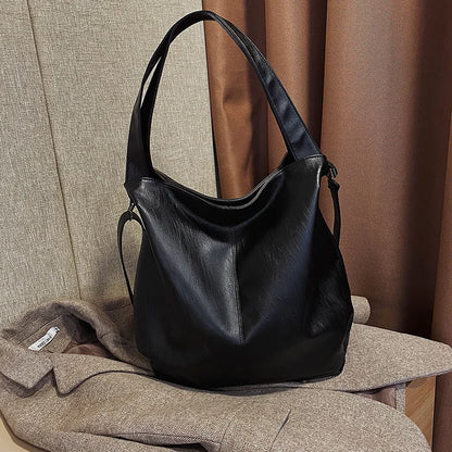 Moods Oversized Black Shoulder Bags Women Luxury Soft Leather Large Capacity Shopper Totes