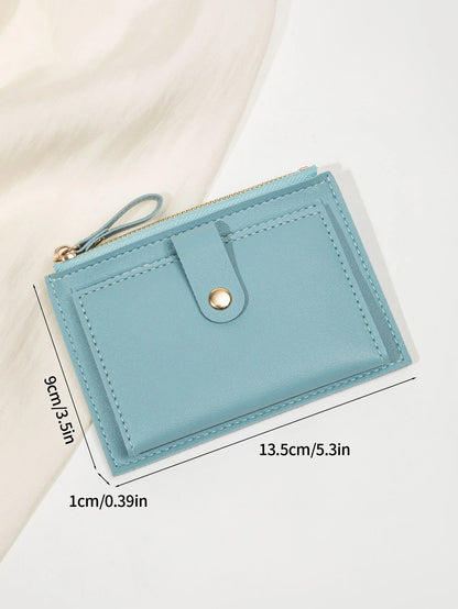 Slim Bifold Card Wallet for Women with Zipper