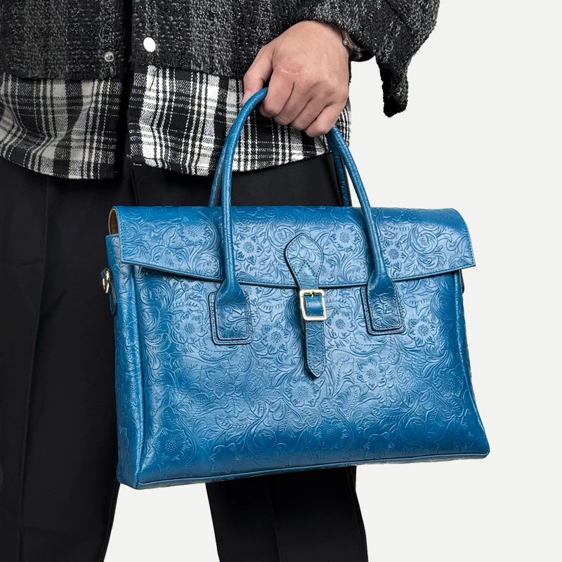 Genuine Cowhide Leather Tote Bag – Men's 14" Laptop Shoulder Bag