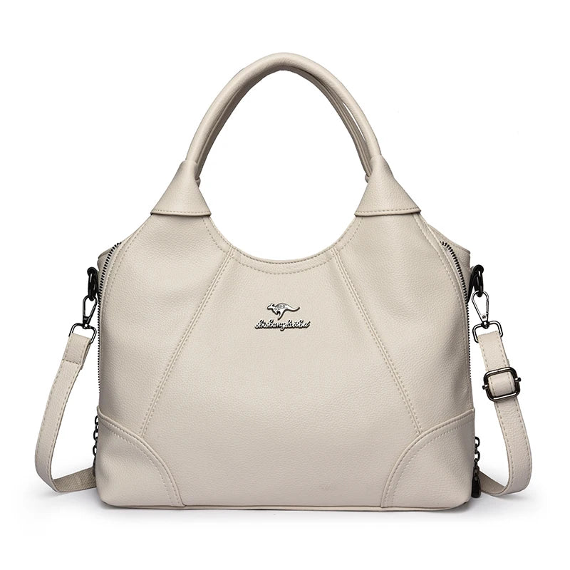 Large Capacity Leather Women's Handbag – 3-Layer Shoulder & Crossbody Bag