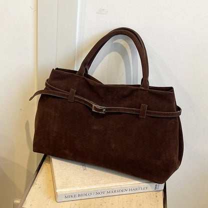 Faux Suede Tote Bag Large Capacity Buckle Handbag for Women