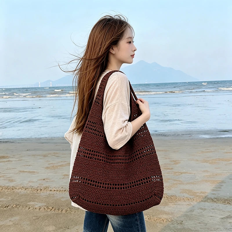 Hollow Woven Tote Bag for Women – Korean Beach Shoulder Bag