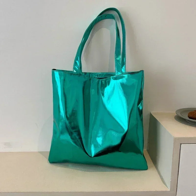 Metallic Tote Bag for Women – Shiny PU Leather Shoulder Bag