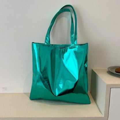 Metallic Tote Bag for Women – Shiny PU Leather Shoulder Bag