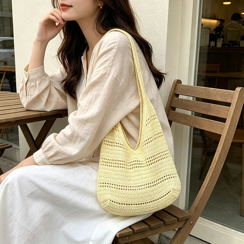 Hollow Woven Tote Bag for Women – Korean Beach Shoulder Bag