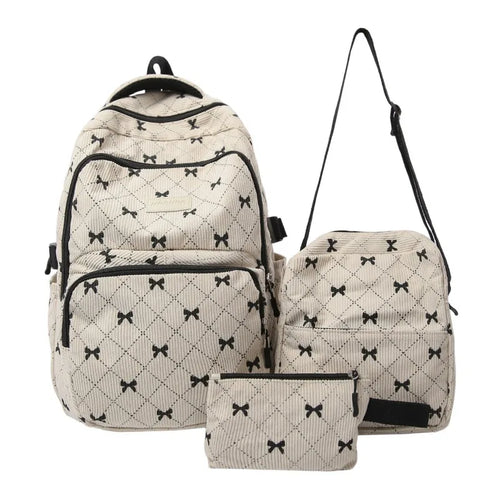 Bow Print Backpack Set – Large Capacity 3-Piece Women's Bag