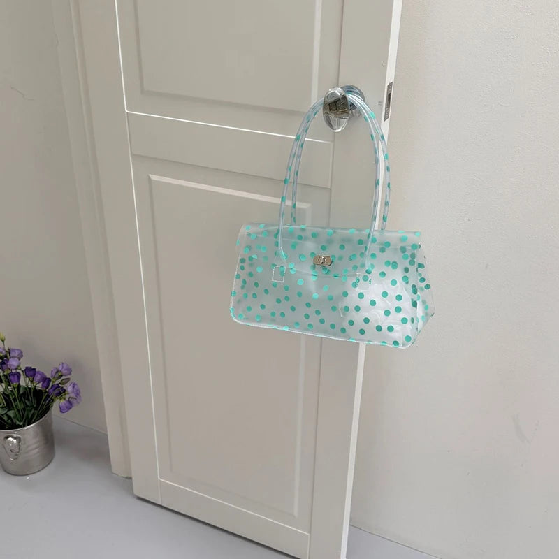Polka Dot PVC Transparent Shoulder Bag – Waterproof Lock Handbag