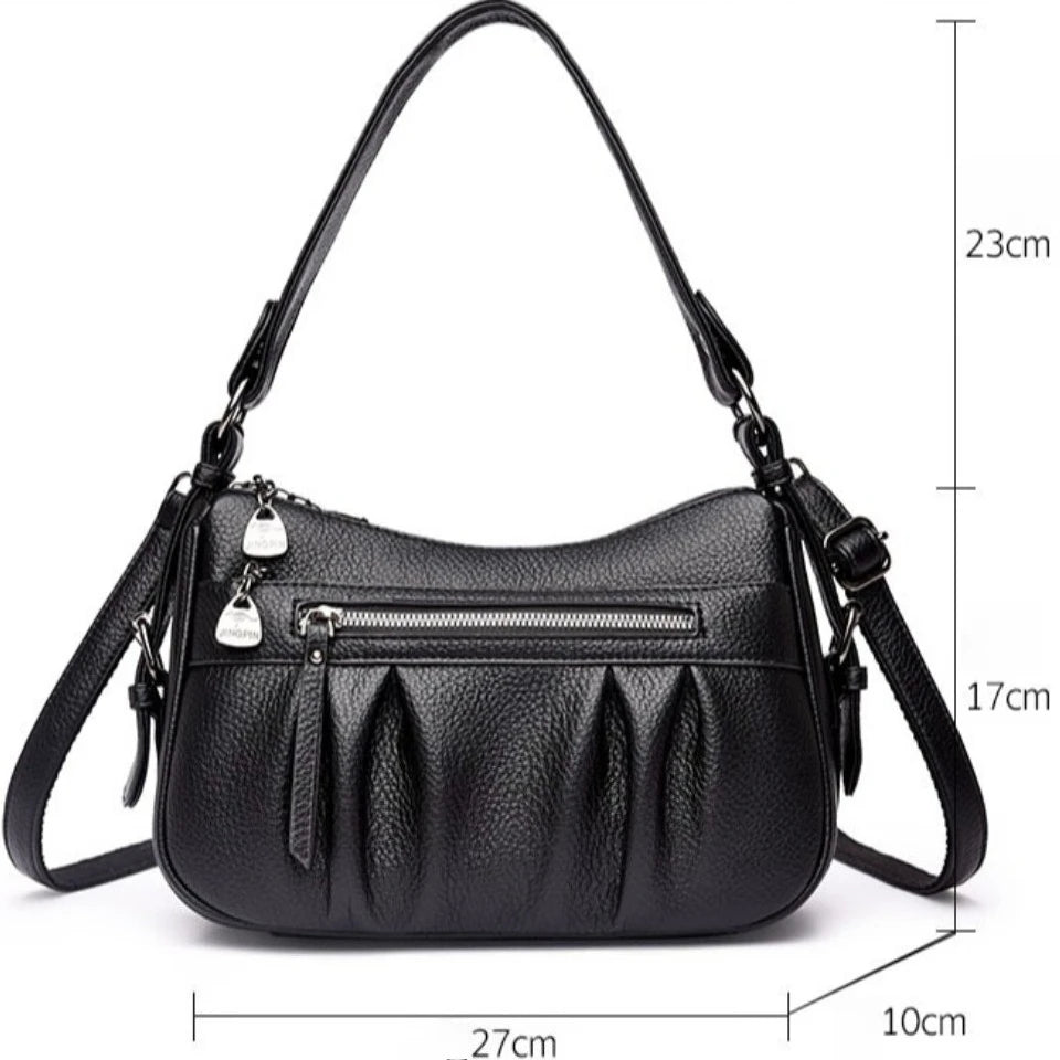 Women's PU Leather Tote Bag – 2-Layer Crossbody & Top-Handle Handbag