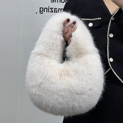 Fluffy Faux Fur Half Moon Bag – Women's Luxury Small Tote