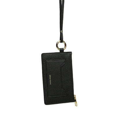 Leather ID Card Holder with Lanyard, Slim Badge Holder Wallet