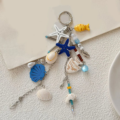 Beach Ocean Keychain Bag Charm with Shell Starfish & Fish Pendants