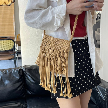 Macrame Tassel Crossbody Bag for Women – Woven Beach Bag