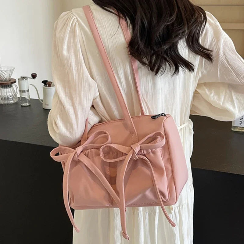 Bow Nylon Tote Bag for Women – Korean Style Shoulder Bag