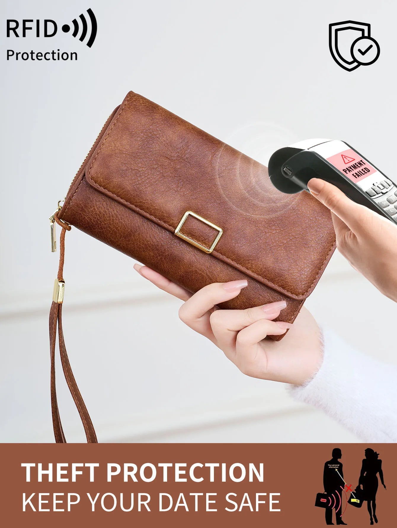 RFID Blocking Trifold Wallet for Women – Vintage Multifunction Long Cardholder
